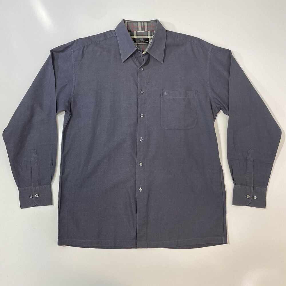 VTG Pierre Balmain Men’s Large Gray Woven Dress Shirt Monsieur Button 42